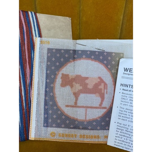 SUNSET NEEDLEPOINT - Weather Vane Cow - NIP - Fits 5" x 5" Frame - Vintage 1983 - Picture 5 of 6